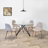 Scaun de bucatarie cu sezut textil bej si picioare metalice maro stejar, 50x44x85 cm, Celeste HARO
